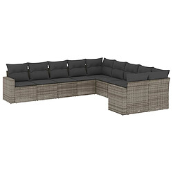 vidaXL Salon de jardin avec coussins 10 pcs gris résine tressée