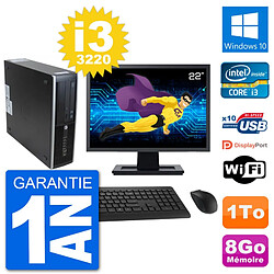 PC HP 8300 SFF Ecran 22" Intel i3-3220 RAM 8Go Disque Dur 1To Windows 10 Wifi - Occasion