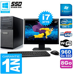 PC Tour DELL 7010 Ecran 22" Core I7-3770 RAM 8Go Disque 960 Go SSD Wifi W7