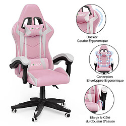 BIGZZIA Fauteuil de Bureau - Chaise Gaming - Siège de Bureau Réglable Gaming Racing - avec coussin et dossier inclinable Rose