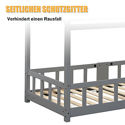 KOMHTOM Lit Enfant 90 X 200 cm En Bois Avec Tablette - Sommier À Lattes Antichute - En Pin - Gris - Sans Matelas pas cher