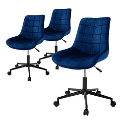 ML-Design 3x Chaise de bureau pivotante à 360° bleu en velours tabouret pour salon travail