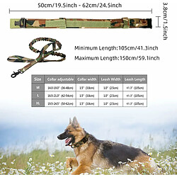 Elixir Collier de Chien Tactique Militaire Collier K9 Réglable en Nylon avec Poignée de Commande, Boucle en Métal, Collier de Chien et Laisse de Chien Bungee Tactique Entraînement de Chasse, Camouflage, L