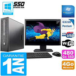 PC HP EliteDesk 800 G1 SFF Intel G3220 4 Go Disque 480 Go SSD Wifi W7 Ecran 27" - Occasion