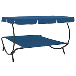 Acheter Helloshop26 Lit de repos transat chaise longue d'extérieur 200 cm avec auvent bleu 02_0012004