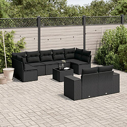 Maison Chic Salon de jardin 10 pcs avec coussins, Ensemble Tables et chaises d'extérieur noir résine tressée -GKD468717