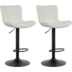 Decoshop26 Lot de 2 tabourets de bar coutures décoratives pied trompette hauteur réglable en métal noir assise en tissu crème 10_0004142 