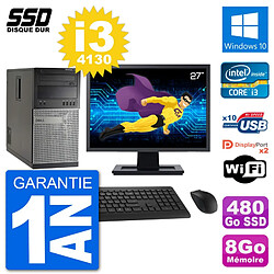 PC Tour Dell 7020 Ecran 27" Intel Core i3-4130 RAM 8Go SSD 480Go Windows 10 Wifi - Occasion