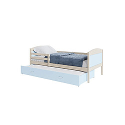 Kids Literie Lit Gigogne Mateo 90x190 Pin - bleu Livré avec sommiers, tiroir et matelas en mousse de 7cm 