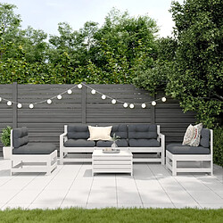 Maison Chic Salon de jardin avec coussins 6 pcs, Ensemble Tables et chaises de jardin, blanc bois de pin massif -GKD704774