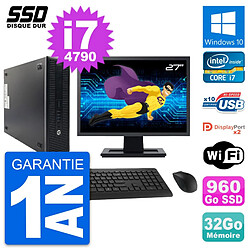 PC HP 600 G1 SFF Ecran 27" Intel Core i7-4790 RAM 32Go SSD 960Go Windows 10 Wifi · Occasion 