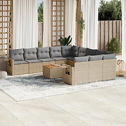 vidaXL Salon de jardin et coussins 12 pcs mélange beige résine tressée