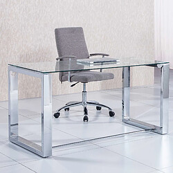 Pegane Table de bureau coloris chromé - Longueur 140 x largeur 70 cm