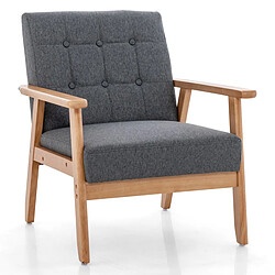 Helloshop26 Fauteuil d'accent moderne du milieu du siècle fauteuil rembourré boutonné avec tissu en lin respirant &amp; cadre en bois massif de hévéa gris 20_0007169