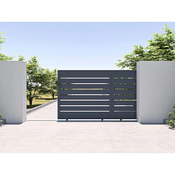 Vente-Unique Portail électrique coulissant aluminium ajouré L374 x H165 cm anthracite - PRIMO