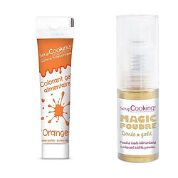 Scrapcooking Gel colorant alimentaire orange + Poudre alimentaire irisée dorée