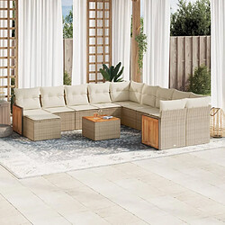 vidaXL Salon de jardin avec coussins 12 pcs beige résine tressée