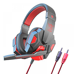 General Casque de jeu filaire, prise audio 0,1 pouce, coussinets en mousse à mémoire de forme, lumière LED, basses surround, léger, compatible avec PC, PlayStation, Xbox, Nintendo Switch.(rouge)