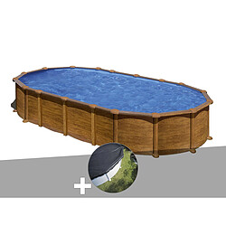 Kit piscine acier aspect bois Gré Amazonia ovale 7,44 x 3,99 x 1,32 m + Bâche d'hivernage