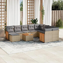 Maison Chic Salon de jardin 11 pcs avec coussins | Ensemble de Table et chaises | Mobilier d'Extérieur beige résine tressée -GKD70281