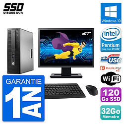 PC HP EliteDesk 800 G2 SFF Ecran 27" G4400 RAM 32Go SSD 120Go Windows 10 Wifi - Occasion