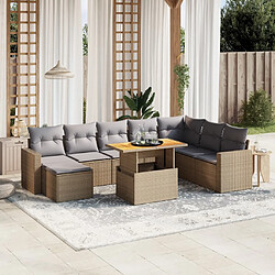 vidaXL Salon de jardin avec coussins 9 pcs beige résine tressée