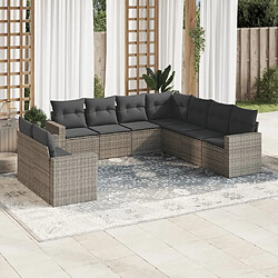 vidaXL Salon de jardin 9 pcs avec coussins gris résine tressée