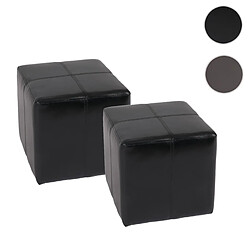 Mendler 2x tabouret pouf dé Onex, cuir, 36x36x36cm ~ noir