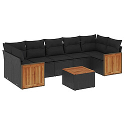 vidaXL Salon de jardin 8 pcs avec coussins noir résine tressée