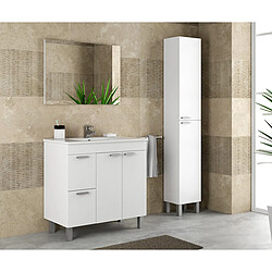 Pegane Meuble salle de bain Sous-Vasque + 1 Miroir, coloris blanc brillant - Longueur 80 x Hauteur 80 x Profondeur 45 cm