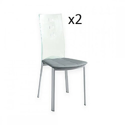 Inside 75 Lot de 2 chaises design LUXOR GREY pieds métal dossier plexiglass assise microfibre gris 