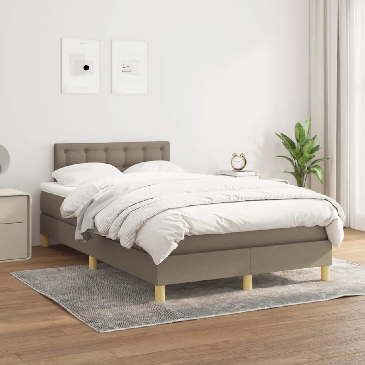 vidaXL Sommier à lattes de lit avec matelas Taupe 120x200 cm Tissu