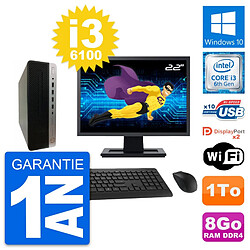 PC HP ProDesk 600 G3 SFF Ecran 22" i3-6100 RAM 8Go Disque 1To Windows 10 Wifi · Occasion 