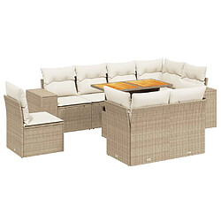 vidaXL Salon de jardin avec coussins 9 pcs beige résine tressée