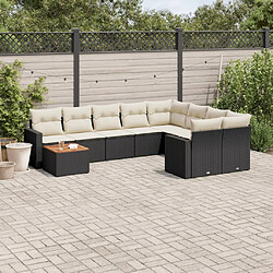 vidaXL Salon de jardin 10 pcs avec coussins noir résine tressée 