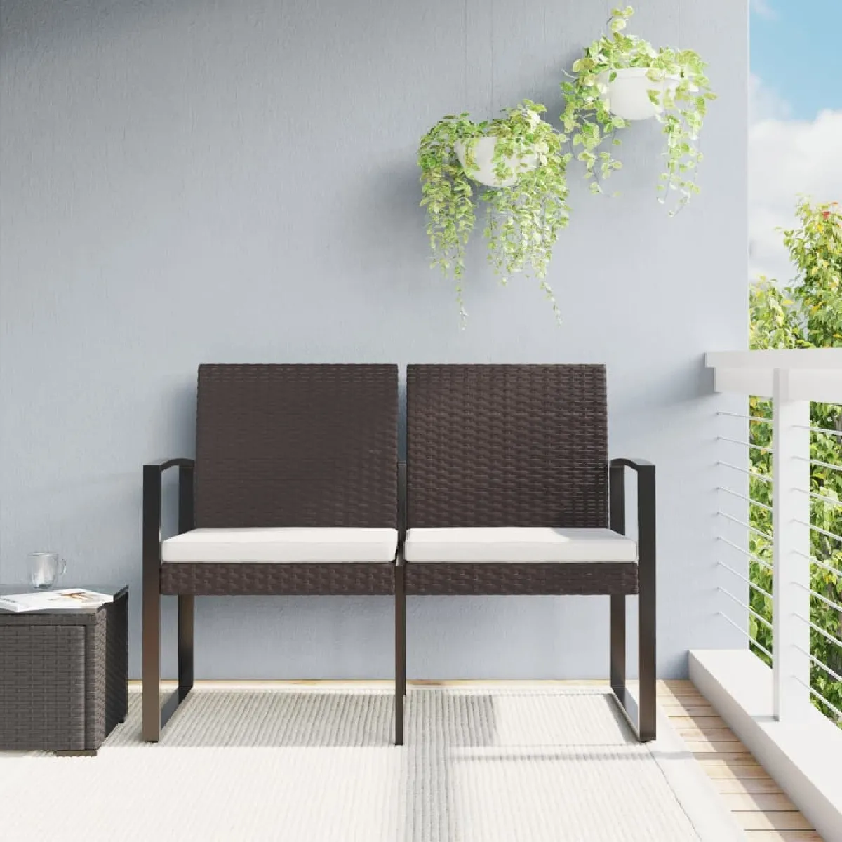 Maison Chic Banc de jardin à 2 places | Banquette de jardin | Chaise Relax avec coussins marron PP rotin -MN70166