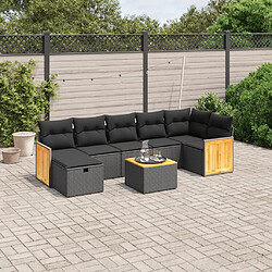 vidaXL Salon de jardin 8 pcs avec coussins noir résine tressée