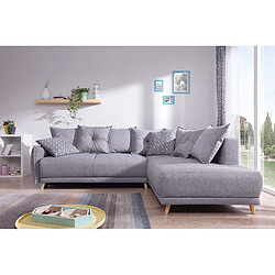 Bestmobilier Lena - canapé d'angle droit convertible - 5 places - gris clair - style scandinave