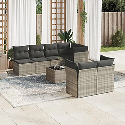 vidaXL Salon de jardin 8 pcs avec coussins gris clair résine tressée 