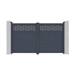 Vente-Unique Portail électrique battant aluminium semi plein à motifs L305 x H181 cm anthracite - BAZIO