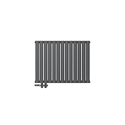 Panneau de chauffage double couche 600x780 mm anthracite, sol inclus Garniture de raccordement ML-Design ML-Design Radiateur Ovale Double Couche - Non Électrique - 780 x 600 mm - Anthracite - avec Garniture de Raccordement au Sol Forme Traversante et Thermostat - pour Salle de Bain - Montage à Gauche