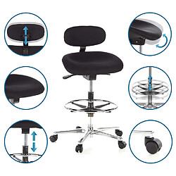 Siège technique / Tabouret technique / Tabouret pivotant WORK MF, tissu noir, chromé hjh OFFICE