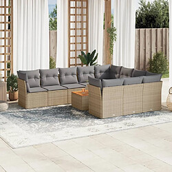 vidaXL Salon de jardin et coussins 11 pcs mélange beige résine tressée 