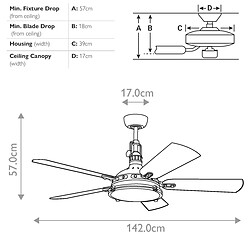 Elstead Lighting Ventilateur de plafond 142 cm avec lumière LED variable 3000 K, laiton antique bruni, télécommande