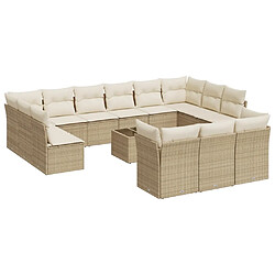 vidaXL Salon de jardin avec coussins 14 pcs beige résine tressée