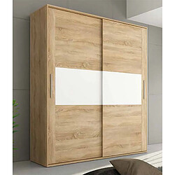 Pegane Armoire, placard garde-robe 2 portes coloris chêne cambrian, blanc - Longueur 180 x Profondeur 55 x Hauteur 207,60 cm 