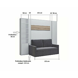 Acheter Inside 75 Composition lit escamotable 140 blanc mat bandeau chêne DJUKE SOFA canapé gris 2 colonnes