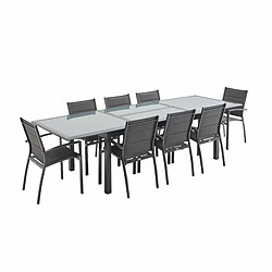 Salon de jardin table extensible - Philadelphie Gris anthracite - Table en aluminium 200/300cm, 8 fauteuils en textilène | sweeek