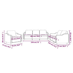 vidaXL Ensemble de canapés 3 pcs avec coussins Jaune clair Tissu pas cher