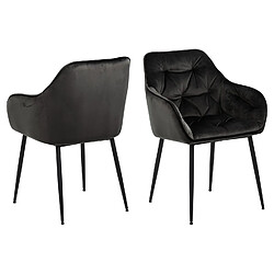 Toilinux Lot de 2 Chaises de salle à manger avec accoudoirs effet velours - Marron et Noir